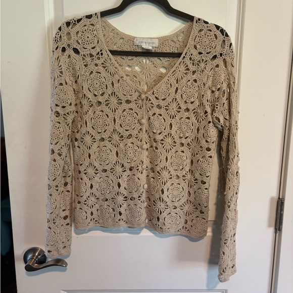 Pierre Cardin Tan Crochet Lace Blouse - Picture 1 of 3